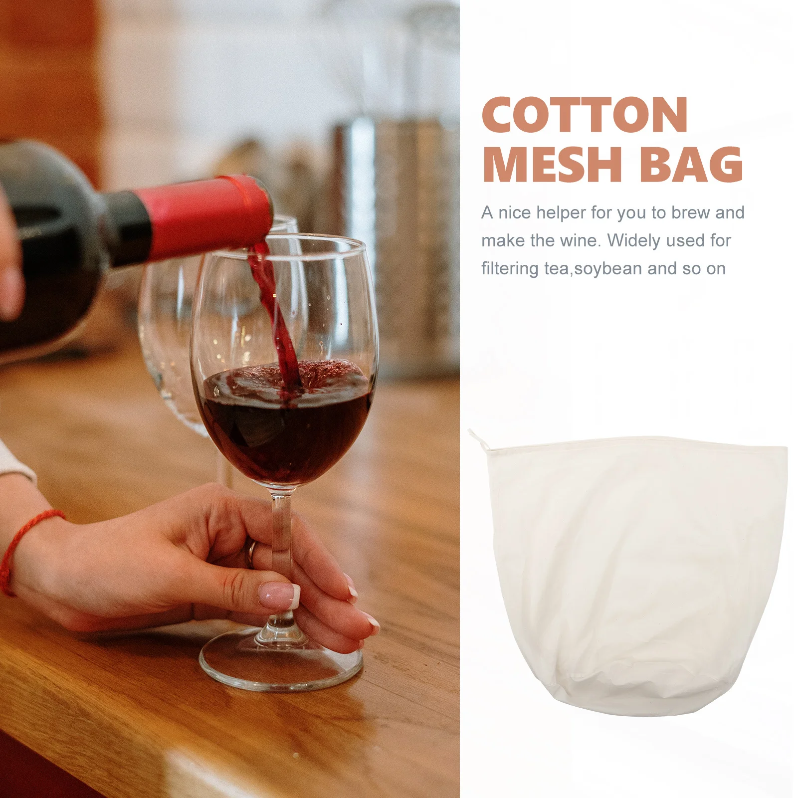 

Premium Cotton Filter Reusable Brew Drawstring Nut Milk For Wine Coffee Soybean Milk Large Mesh Strain Bag Kitchen Supplies