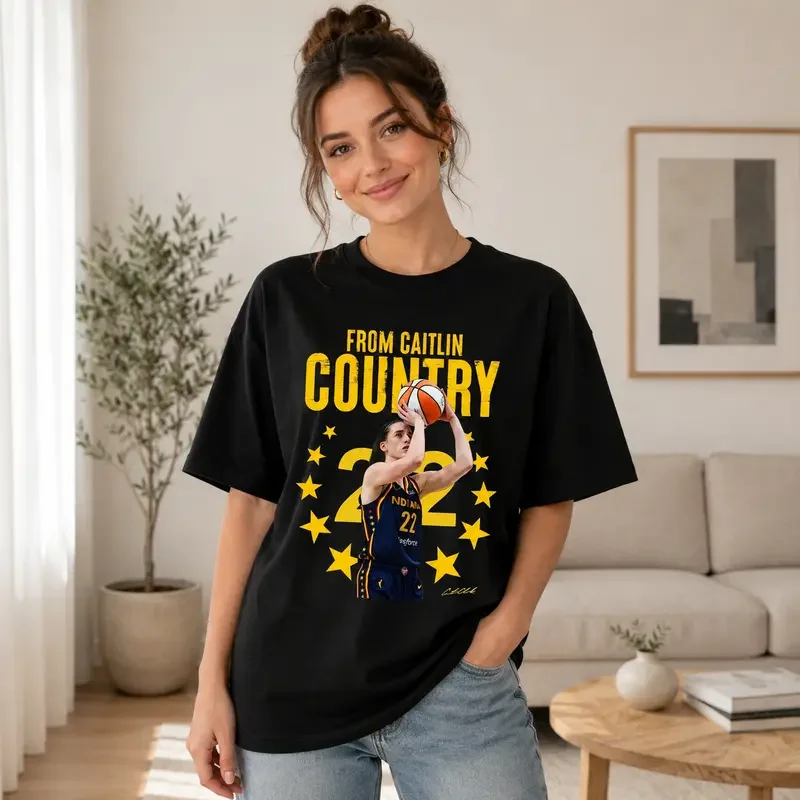 Caitlin Clark Basketball Graphic T Shirt Number 22 Vintage Hoops Tee Black Sports Fan Shirt Game Day Streetwear Casual Outfit