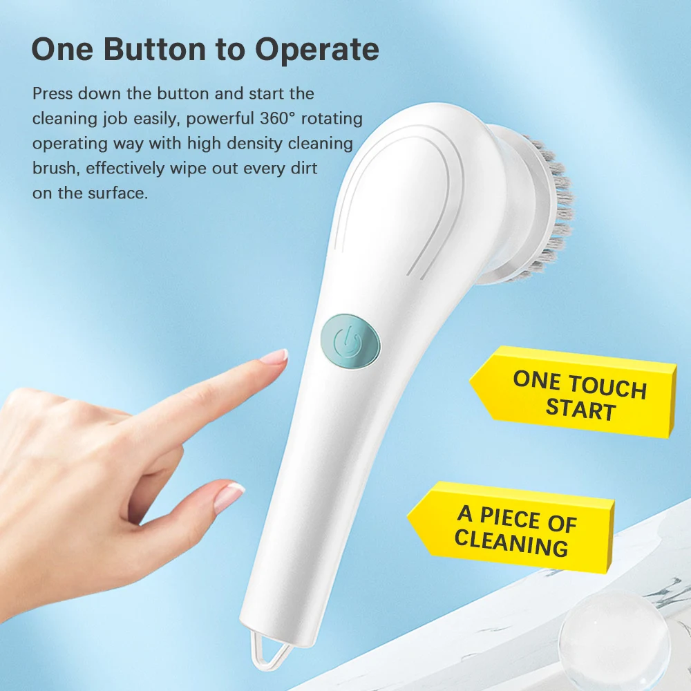 Electric Spin Scrubber Multifunctional Cleaning Brush with 5 heads Cordless Handheld for Kitchen Bathroom Wall Window Tile Floor