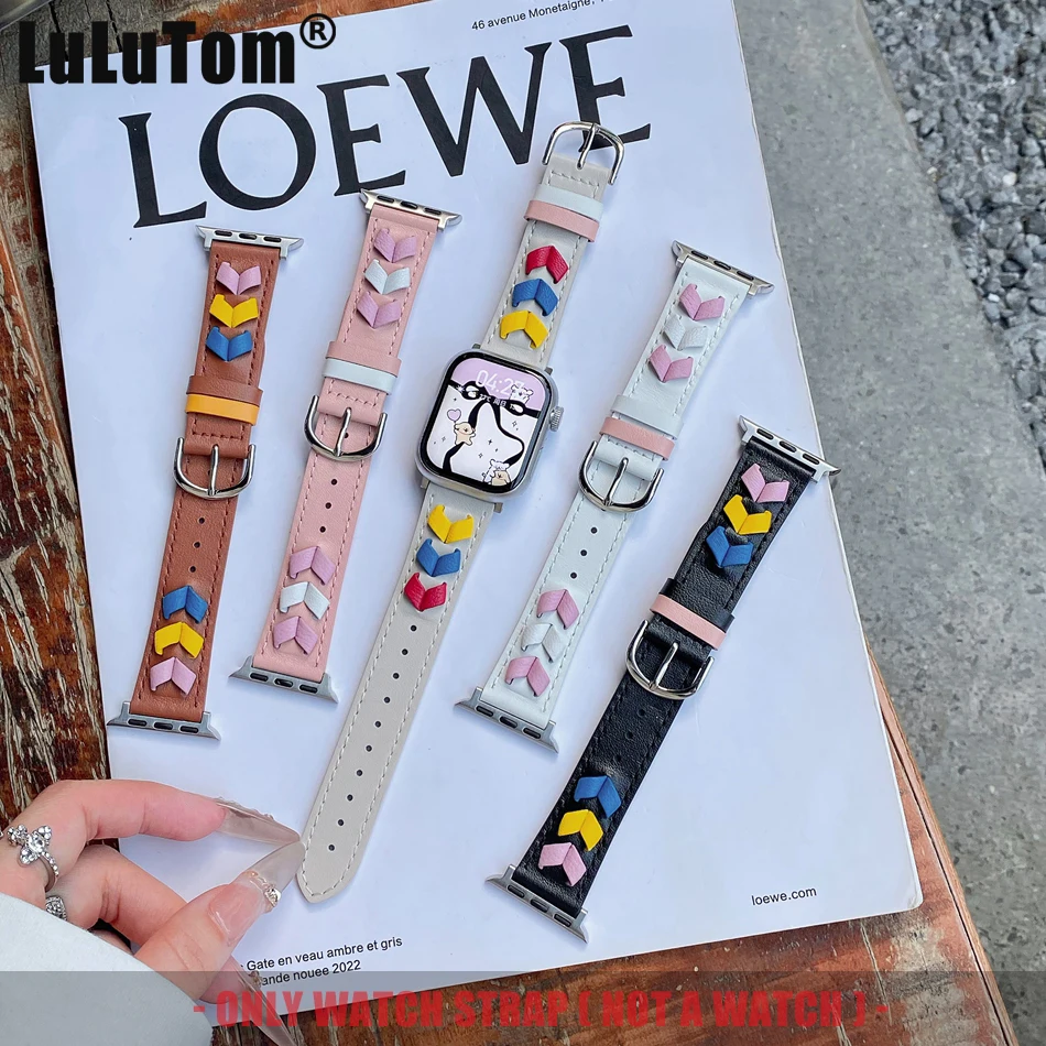 

Ремешок с цветными блоками в форме сердца для Apple Watch Band 46 мм 38 40 41 42 44 45 49 мм iWatch Series 10 UItra 2 9 8 7 6 5 SE Браслет ручной работы