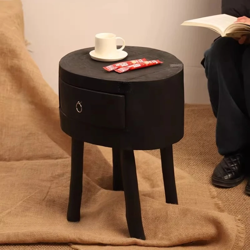 Wabi Sabi Solid Wood Nightstand Creative End Table for Living Room Minimalist Sofa Side Table Small