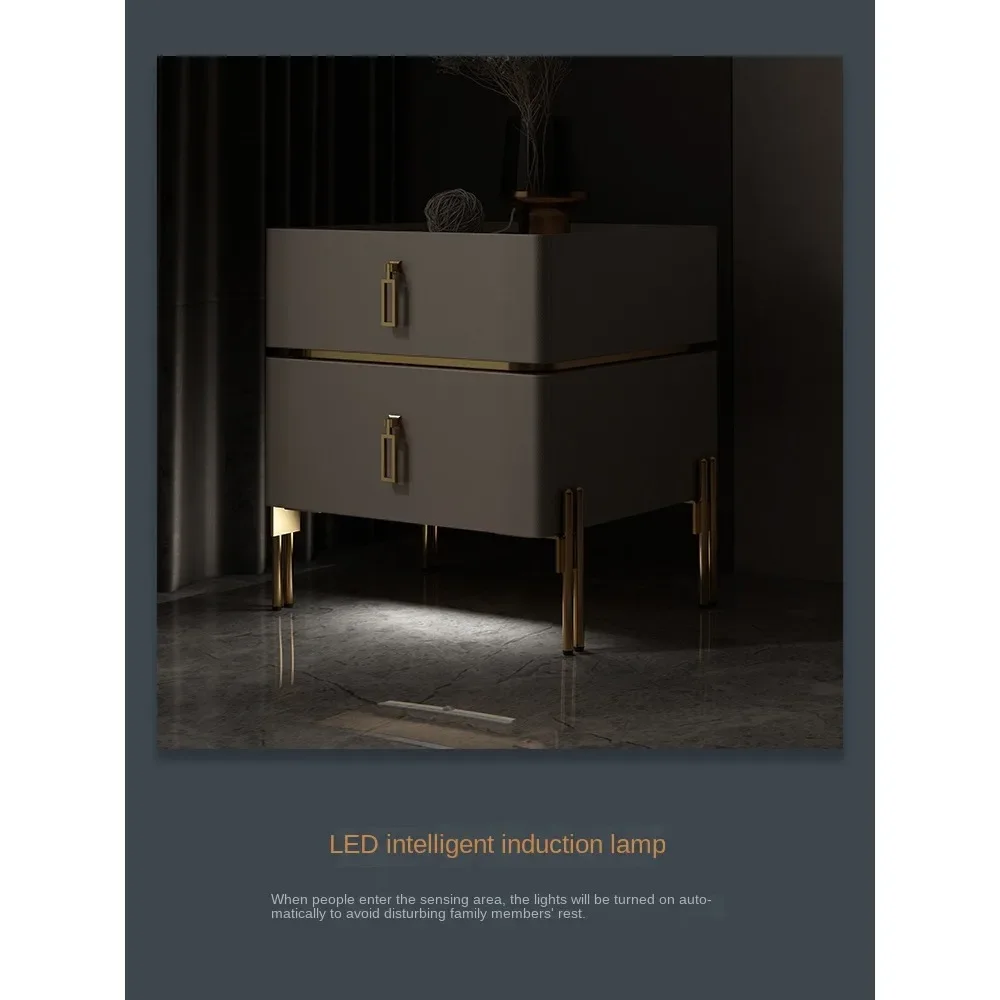 Shi Yan bedside table is light and luxurious, modern and simple, small intelligent solid wood slate, high-grade bedside cabinet