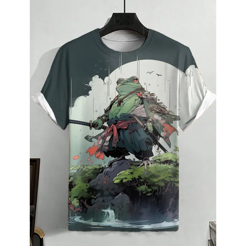 Japanse Samurai Cat Heren T-Shirt Zomer Mode Korte Mouwen Casual Top Losse Ademende Micro Elastische O Hals T-Shirt Heren