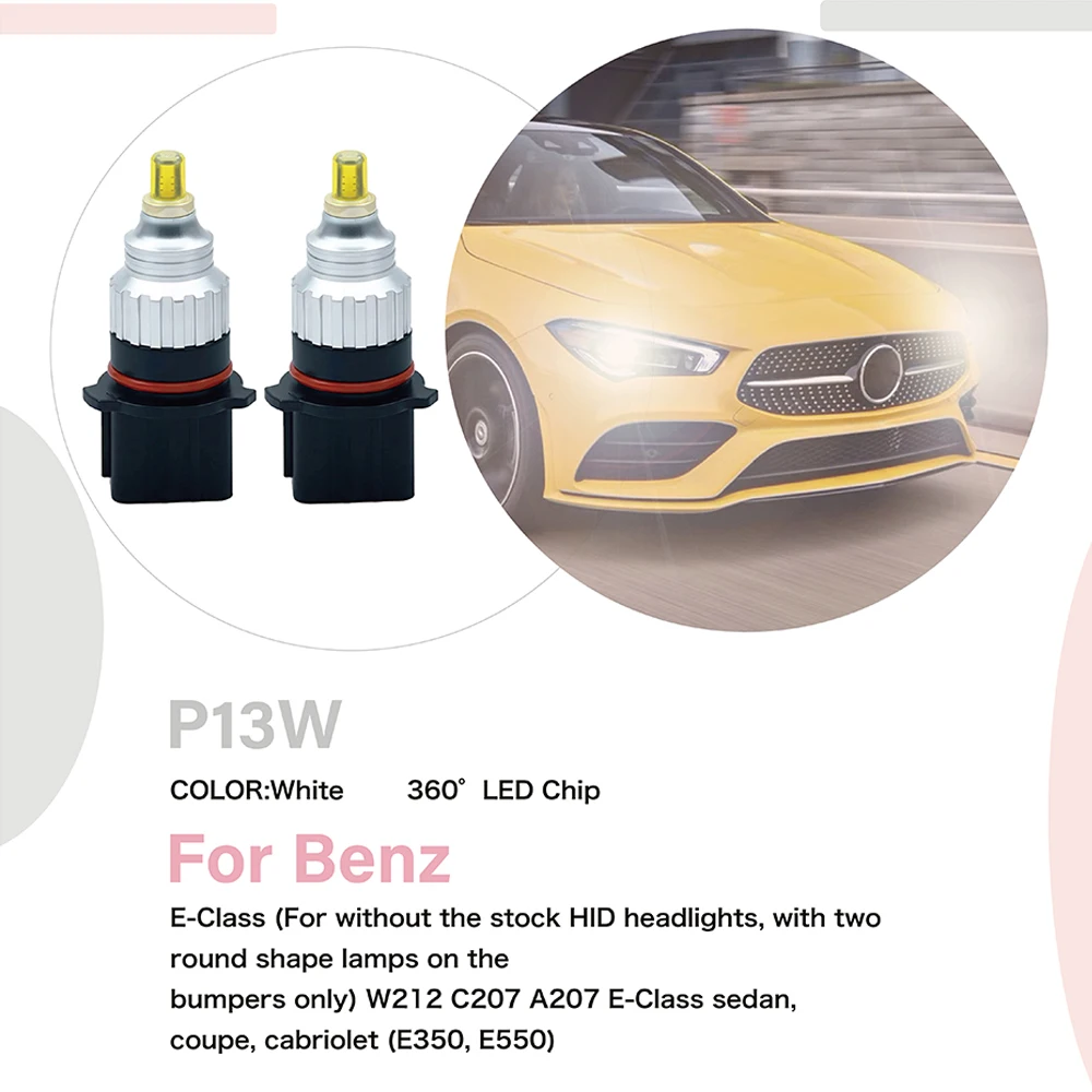 For Benz W212 C207 A207 E-Class P13W 12277 SH23W Automotive Fog Lamp 2Pcs/Set 360° 20W Car LED Light Headlight Bulb