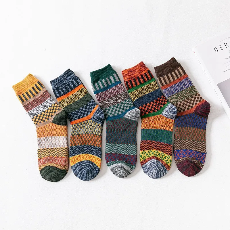 

5 pairs Autumn winter new casual socks mid tube men thick thread thickened sweat absorbing simple comfortable woolen socks