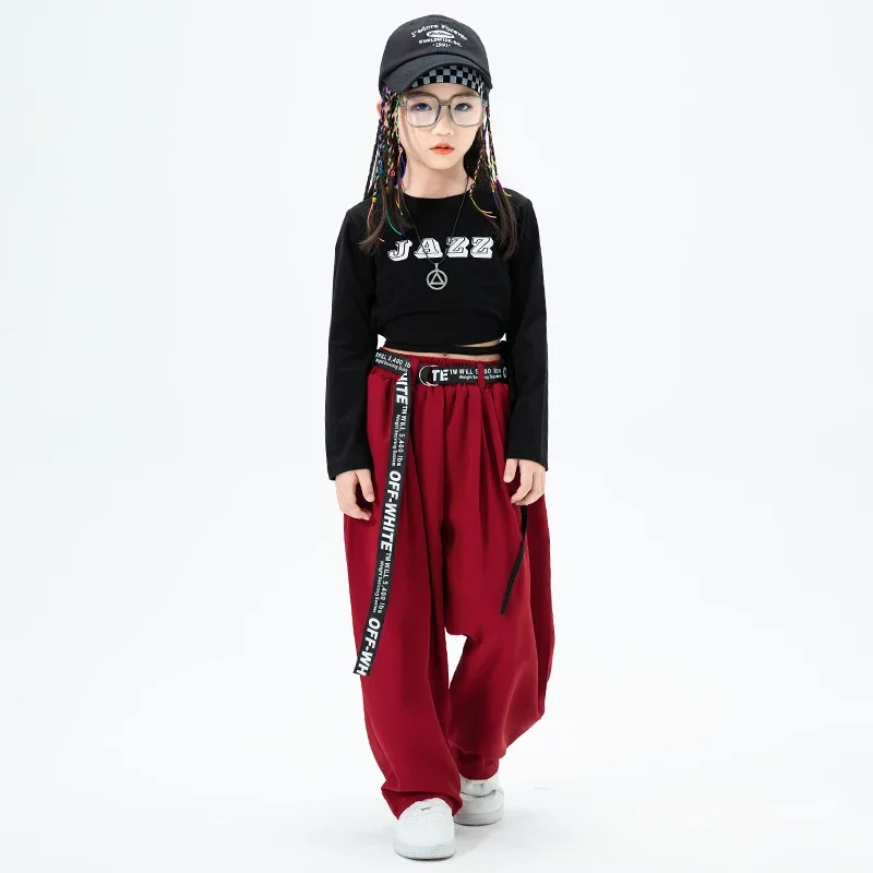 Kids Hip Hop Clothing Black Crop Tank Sweatshirt Tops Casual Baggy Pants For Girls Teenage Dance Costume Suit Clothes Outfits