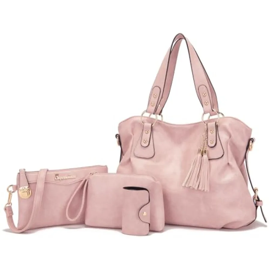 

Soperwillton Fashion Handbag for Women Shoulder Bag Top Handle Satchel Hobo Tote Bag Purse Set 4pcs