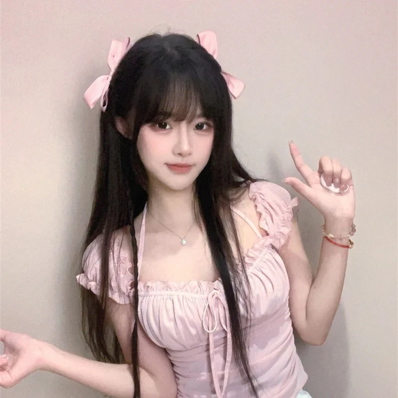 Sweet girl pink bow hair clip cute and exquisite double ponytail bangs clip duckbill clip children's hair accessories