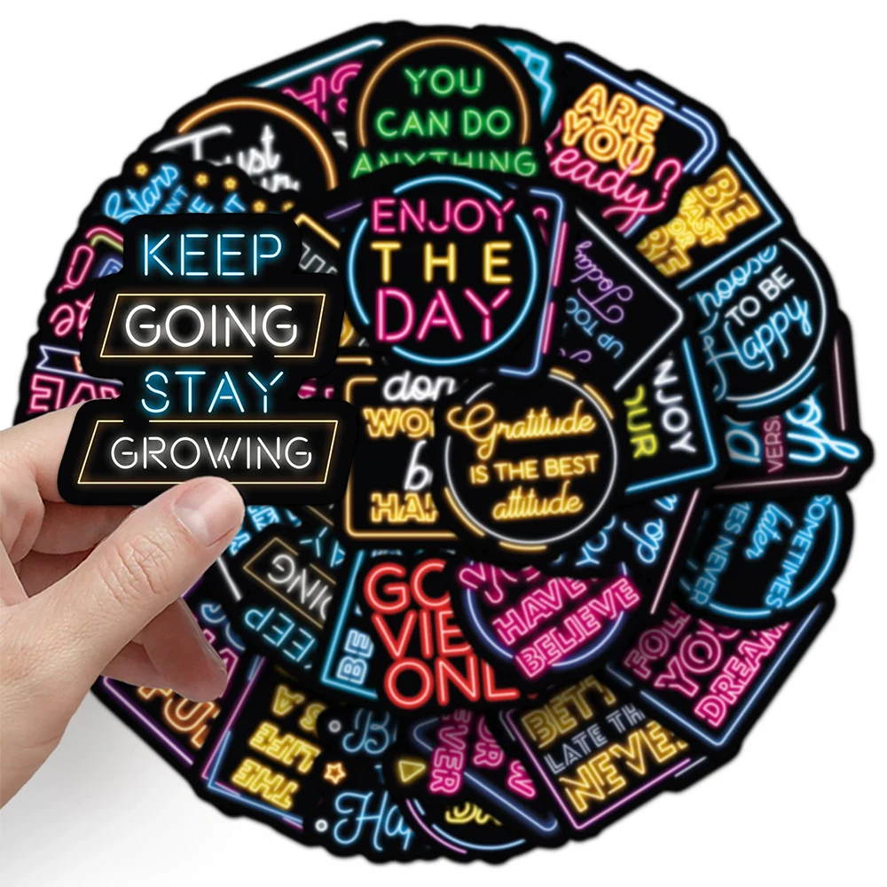 10/30/50 قطعة لطيف الكرتون النيون ملصقات ملهمة العبارات التحفيزية الحياة يقتبس الشارات المحمول الهاتف سيارة لاصقة تزيين