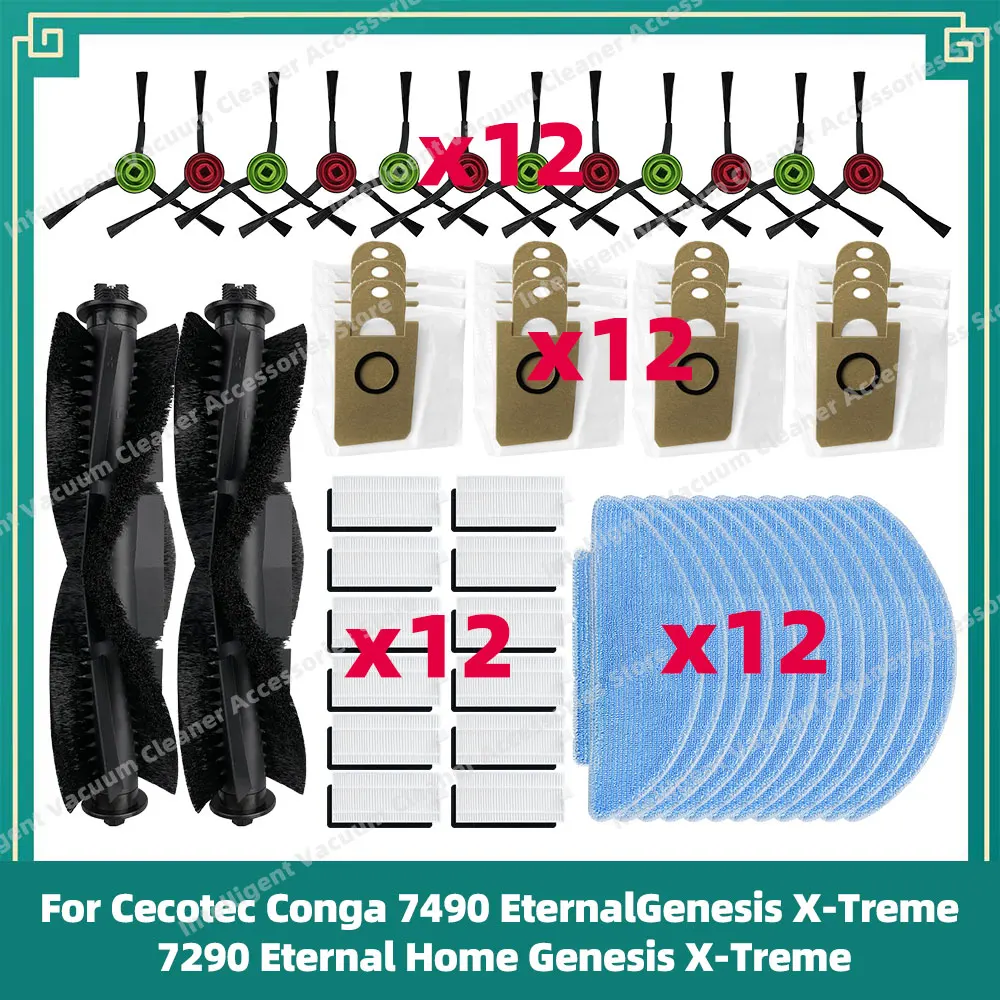 Compatible For Cecotec Conga 7490 Eternal Genesis / X-Treme /  7290 Eternal Home Gene Main Side Brush Mop Rags Filter Parts