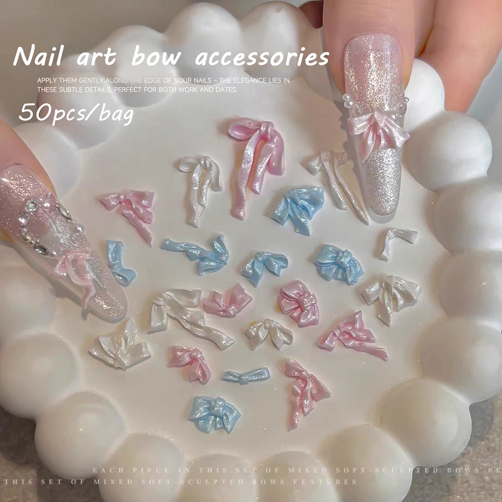 

New DIY Nails Parts Pink/Blue/White Satin Light Bowknot Nail Art Charms Three-dimensional 3D Mixed Ribbon Bow Nail Decoration