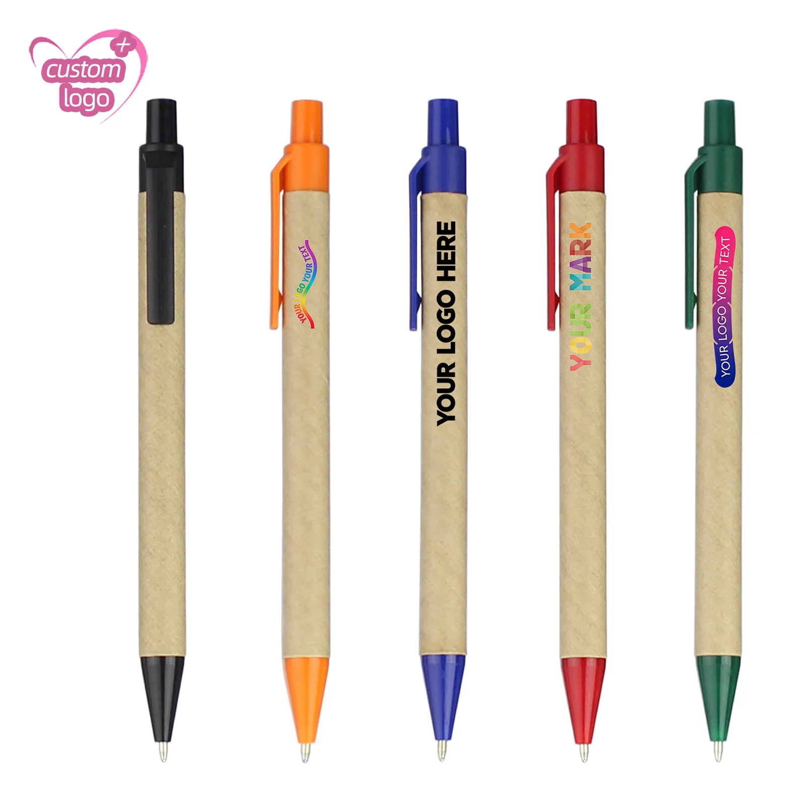 Bolígrafo de Papel Ecológico Personalizable, Impresión a Todo Color, Bolígrafos de Punta Redonda, Concepto Ecológico, Regalo Promocional Respetuoso con el Medio Ambiente, Personalización de Logotipo