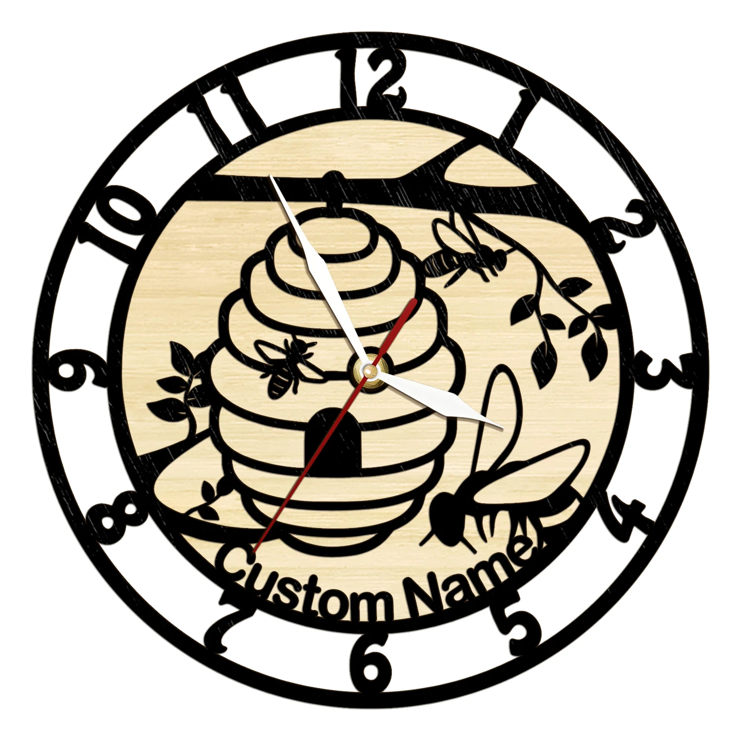 Custom Honey Bee Wooden Wall Clock Personalized Beehive Cottagecore Farmhouse Decorative Wood Timber Wall Clock Bee Lover Gift
