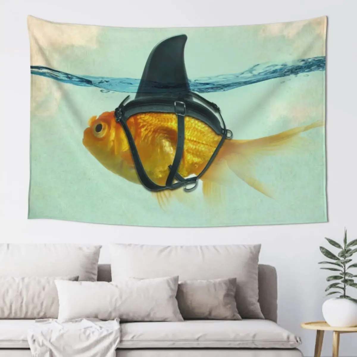 Brilliant Disguise, Goldfish with a Shark Fin Tapestry Decoration Home Wall Carpet Home Decorations Tapestry