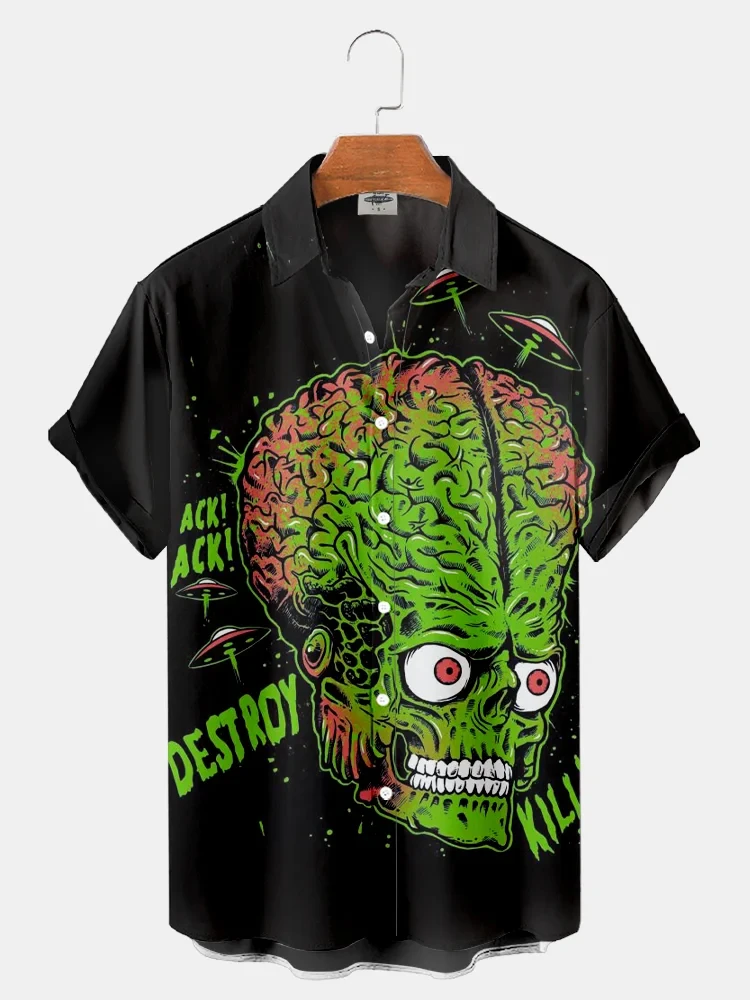 

Summer Men's Shirts 3d Printed Monster Skull Funny Shirt for Male Button Oversized shirt Hawaiian Harajuku Men Clothing