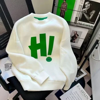 Reine Baumwolle Neue Frühjahr Und Herbst Mode Gut aussehende Brief Pullover Pullover Frauen