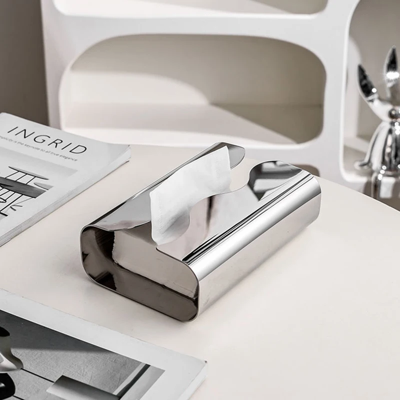 Stainless Steel Tissue Box, Artistic Pull-Paper Dispenser with Irregular Design - Desktop/Living Room Napkin Holder & Tissue Distributor for Living Room, Bedroom, Kitchen, Hotel