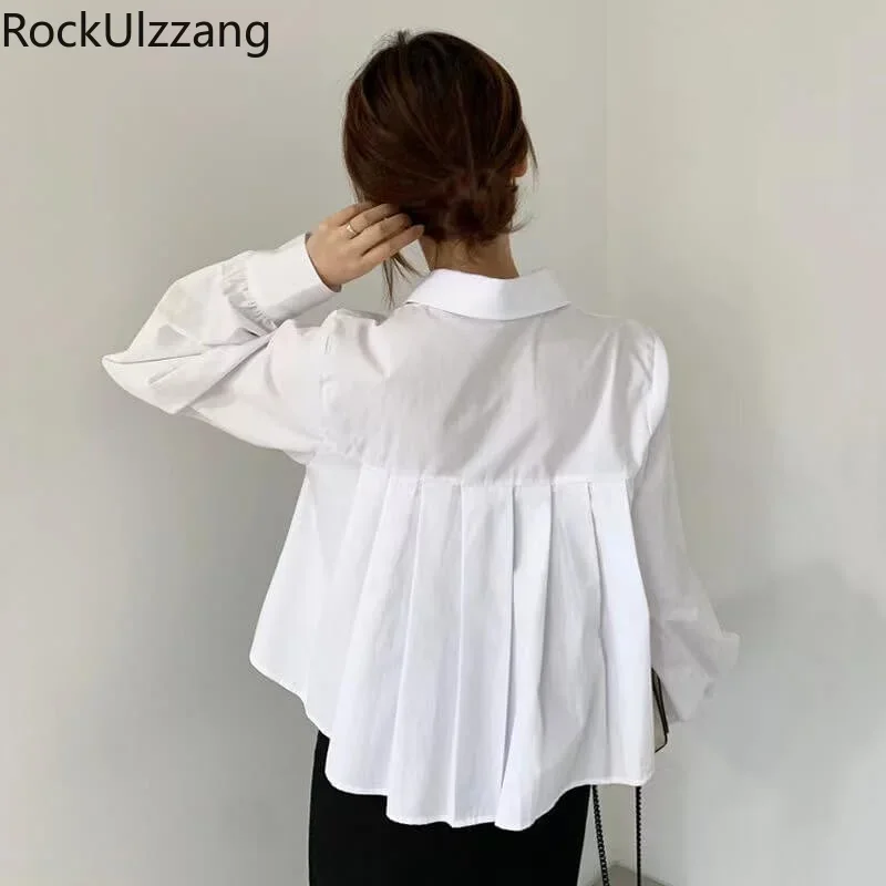 Back Pleated Solid Color Button Up Shirt Korean Women Fashion Long Sleeve Loose Cute Blouse Ladies y2k top Fall Blusas Aesthetic