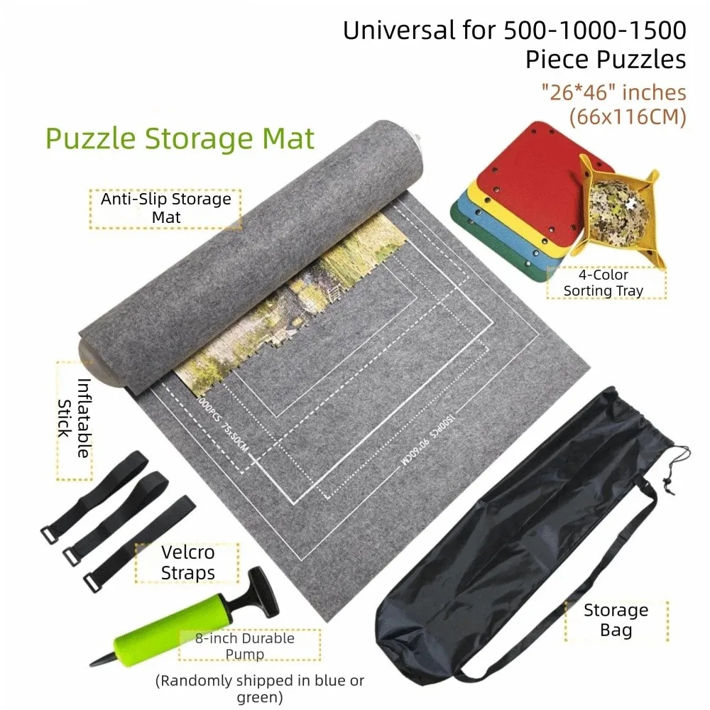 Roll Up Jigsaw Puzzle Storage Mat Set Non-Slip Polyester Puzzle Saver Pad with Storage Bag Sorting Trays Puzzles Keeper Home Use