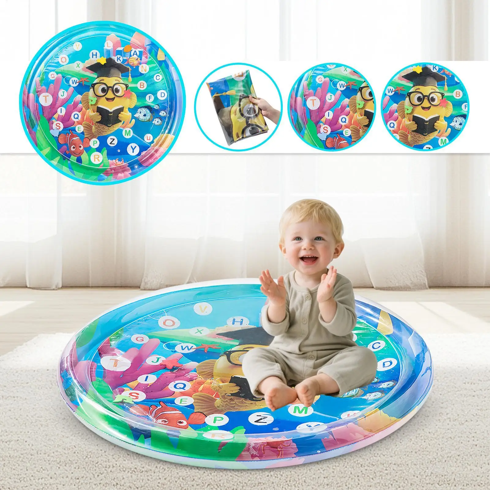 105cm Baby Playing Water Mat PVC Toddler Fun Activity Inflatbale Pad Kids Water Play Mat Cushion Early Educational Sensory Toy
