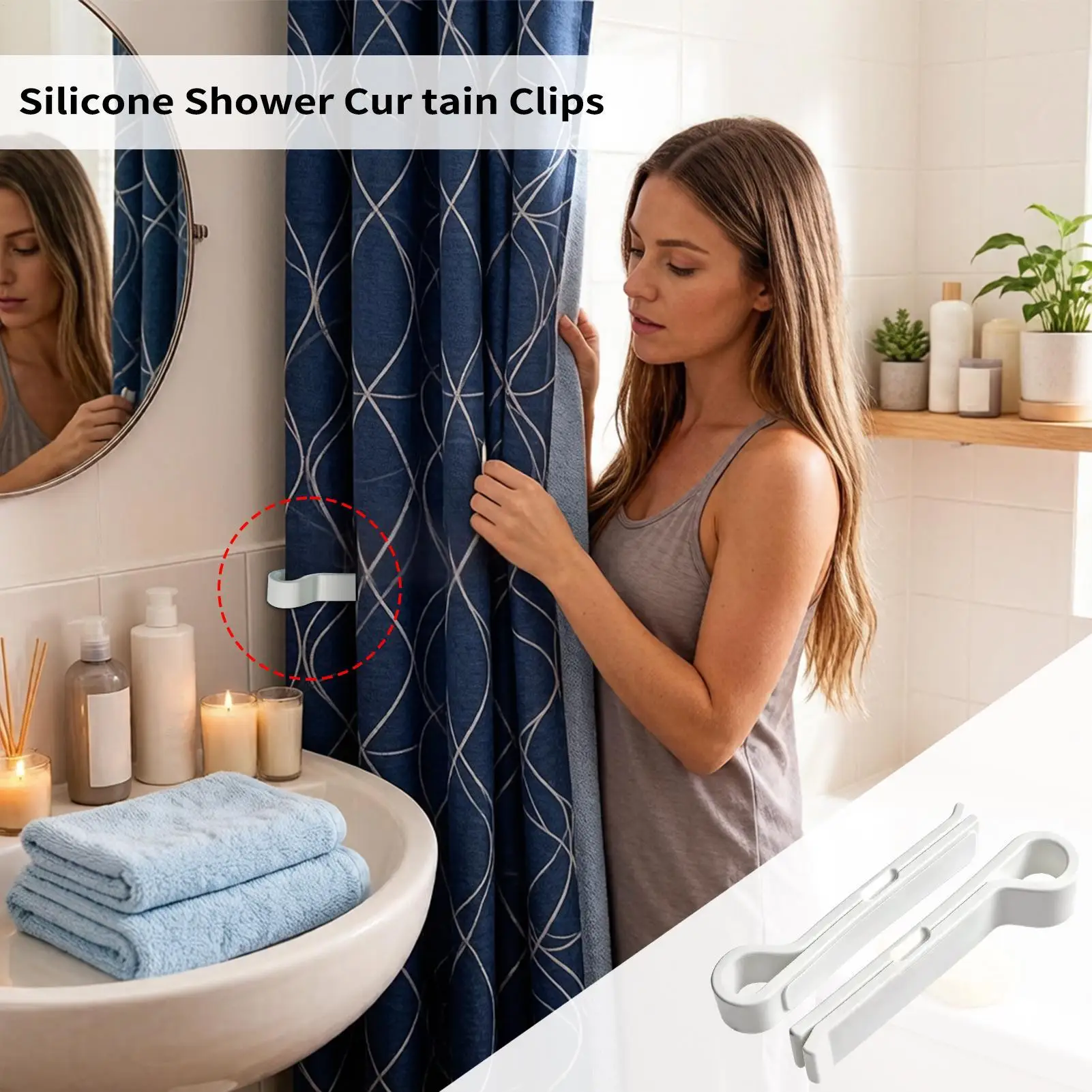 Silicone Shower Curtain Clips 2 Pieces Self-Adhesive Magnetic Shower Guards For Bathroom Living Room Balcony Terrace bedroom