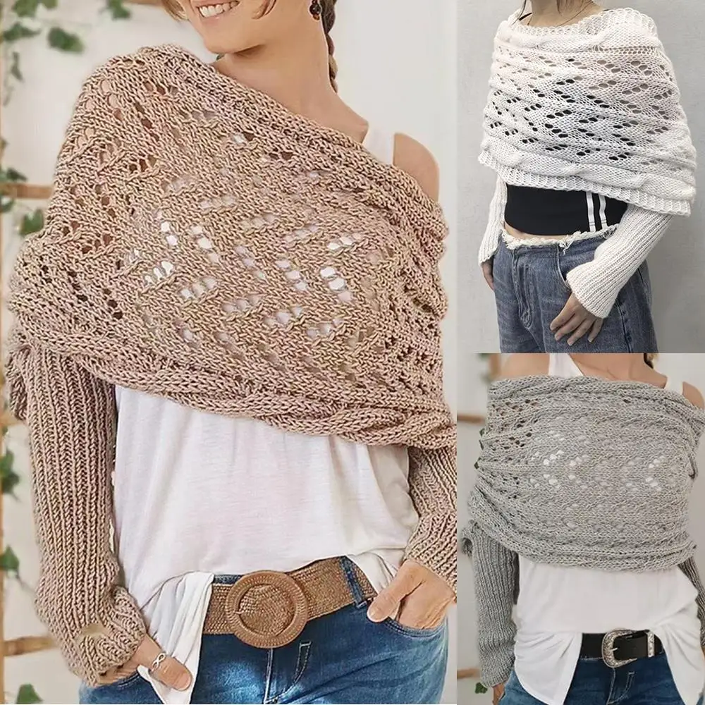 2025 New In Twist Crochet Shawl Fashion Model Scarf Knitted Long Scarves Multifunctional Scarf With Sleeves DIY Bohemian Tops