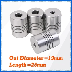 D19L25 Aluminium Flexible Jaw Shaft Couple 5x8mm OD 19x25mm For Stepper Motor Shaft Coupler CNC 3D Printer 4/5/6/6.35/7/8/10mm