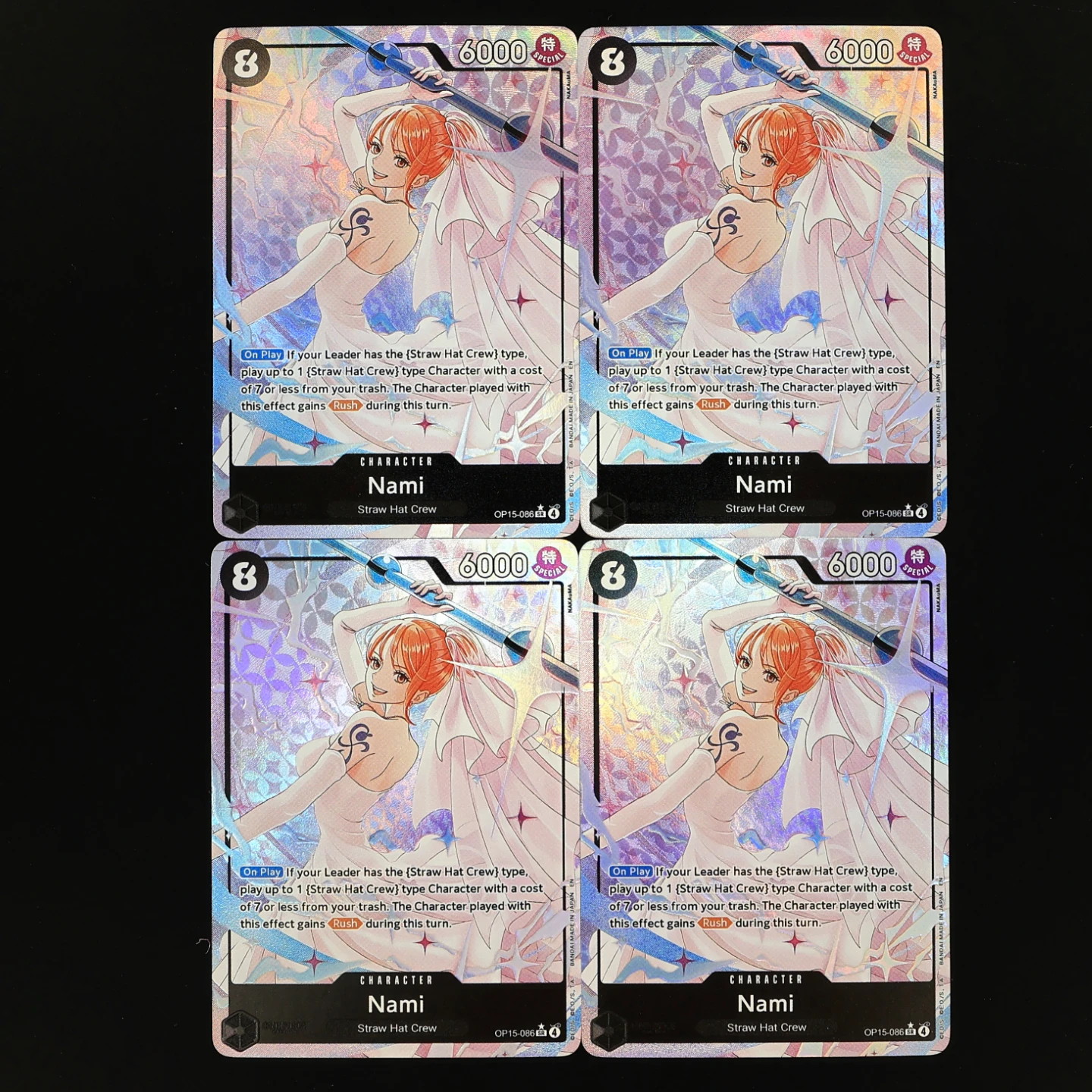 

One Piece TCG OPCG English OP15-086 Nami SR Play set 8 Cost Black Nami Textured Foil Card Anime Collectible Cards