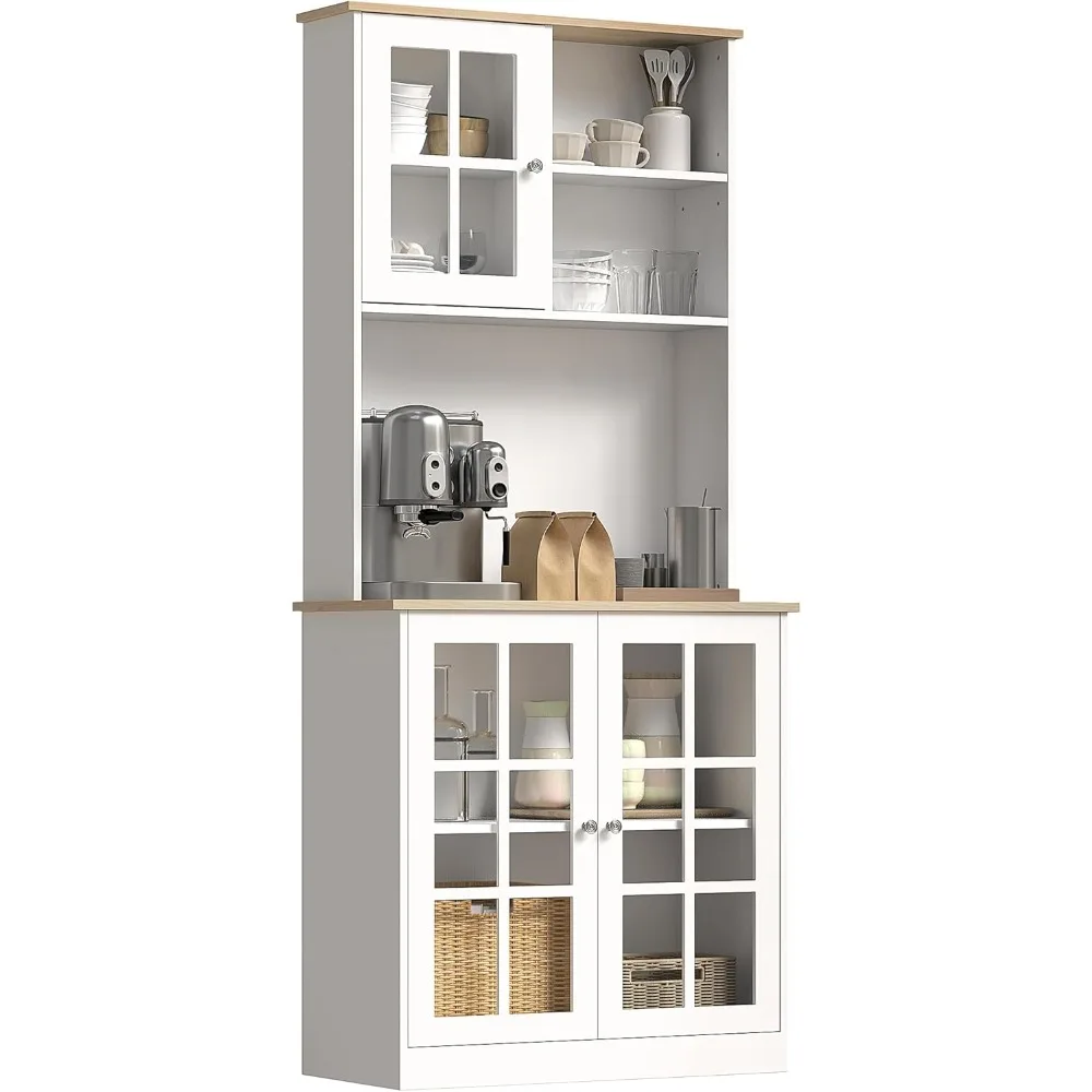 

Kitchen pantry storage cabinets, 72 independent cabinets with handles, large countertops, glass doors, and adjustable shelves