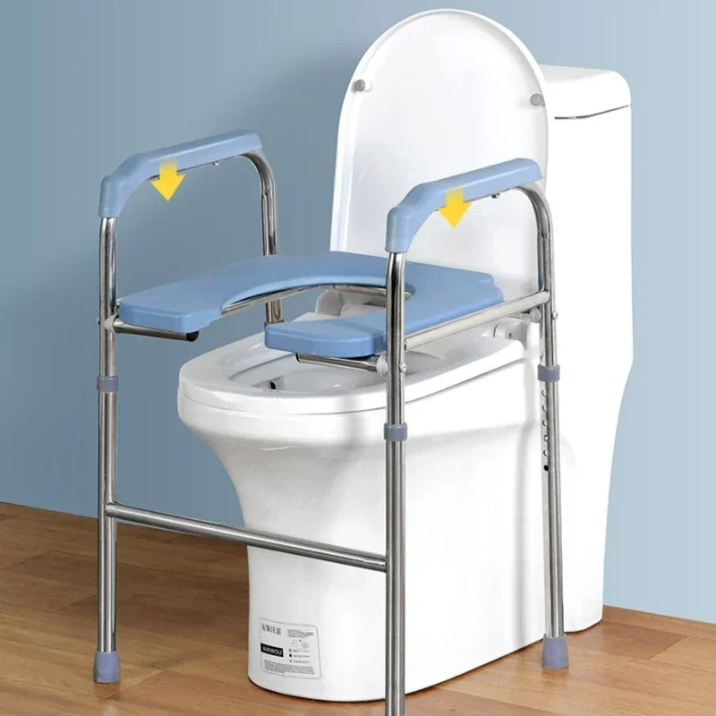 No Need To Punch Toilet Armrest Frame O /U Type Seat Plate Toilet Seat 6 Gears Height Adjustment Pregnant Women Commode Chair