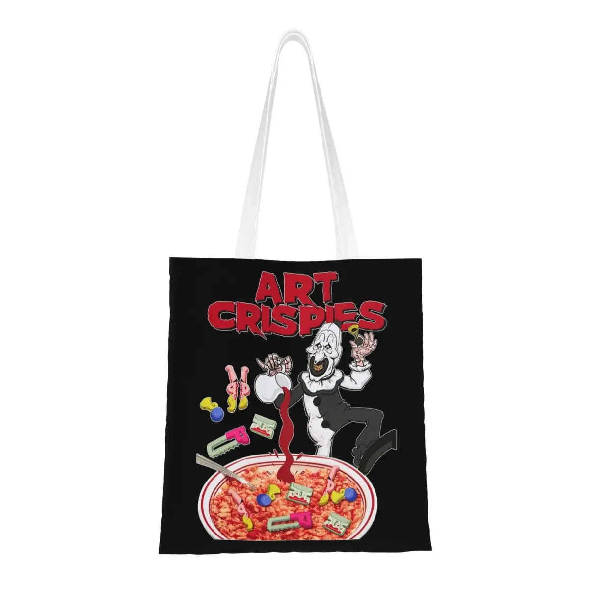 Custom Printing Art Crispies Terrifiers Halloween Horror Movie Shopping Tote Bags Recycling Canvas Shopper Shoulder Handbag