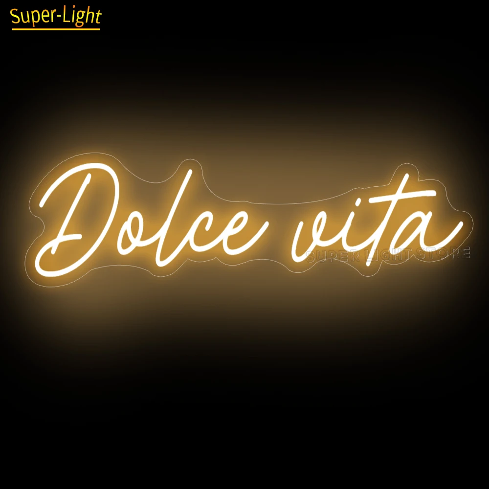 Imagem -01 - Personalizado Néon Dolce Vita Sinal de Parede Decoração de Casa Festa de Casamento Produto Italiano Tamanho Grande 75x23cm personalizado neon dolce vita sinal de parede decoracao de casa festa de casamento produto italiano tamanho grande 75x23cm 01