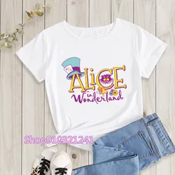 Cartoon Alice in Wonderland T-Shirt Summer Women Graphic Cheshire Cat Tshirt Female Creativity Harajuku Aesthetic T Shirt