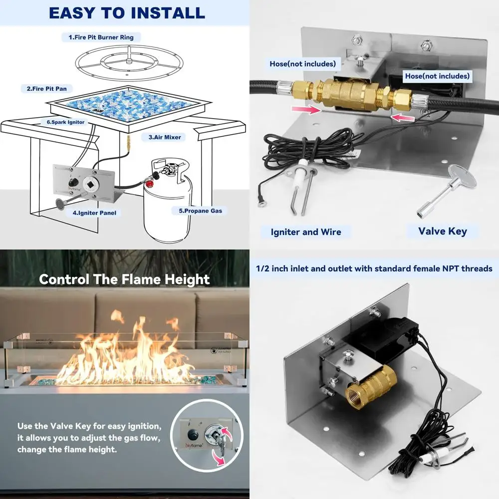 

Газовая горелка для костровой чаши из нержавеющей стали с расширенным функционалом, с искровым поджигом и кнопочным запуском, в комплекте прямой газовый ключ 1/2 дюйма