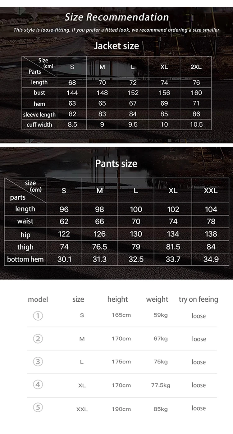 US Air Force Training Suit and Trackpants Set, Men's Nylon Waterproof Reflective Sports Jacket and Pants for Spring and Autumn