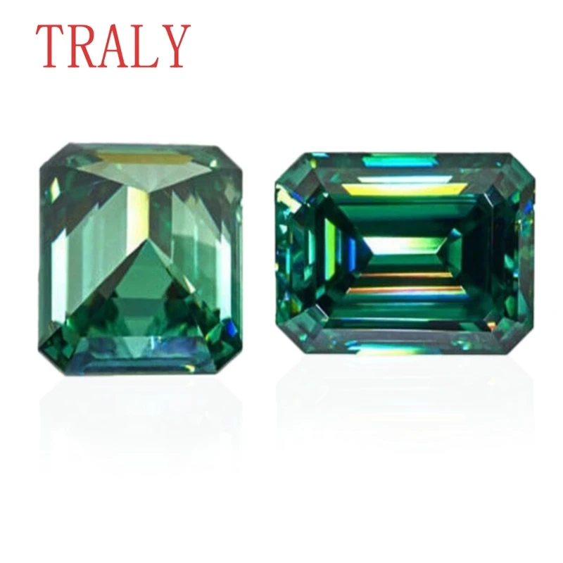 Deep Green Emerald Cut Loose Moissanite1CT-12CT D-color VVS Laboratory Cultivated Beads Passed GRA Certificate  Diamond Test