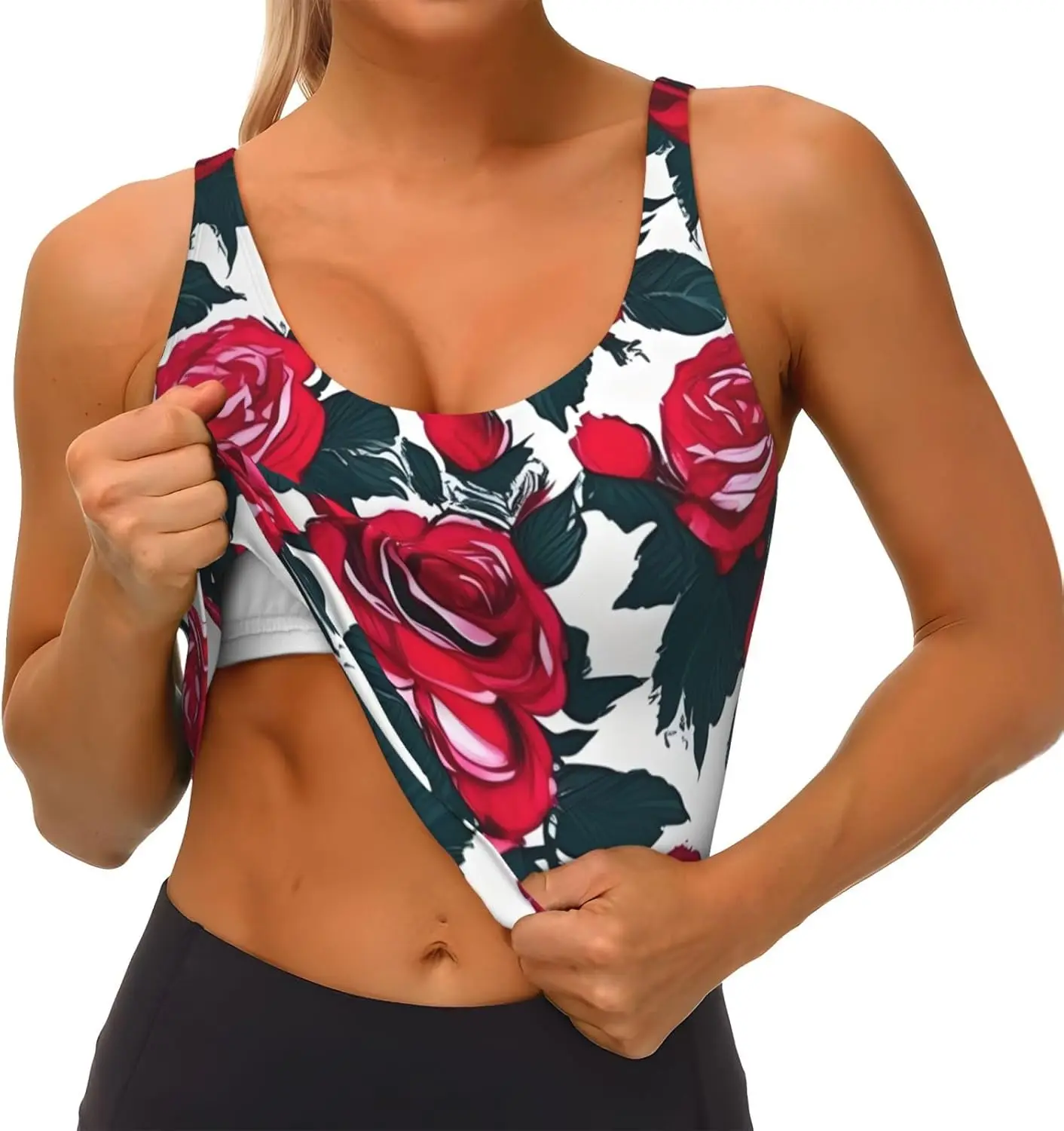 Damen-Sportweste mit Rosenblüten-Blumen-Bilddruck, Yoga-Workout-Westen für Damen, leicht, trendig für Jahreszeiten