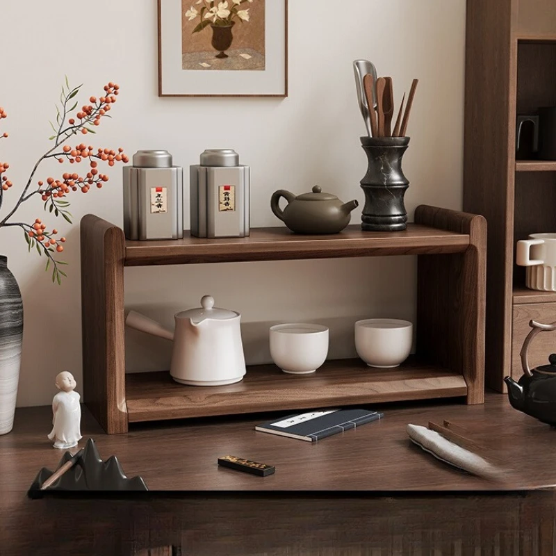 

Black Walnut Solid Wood Desk Organizer Tiered Modular Office Rack Desktop Library Book Stand Modern Workspace Storage System