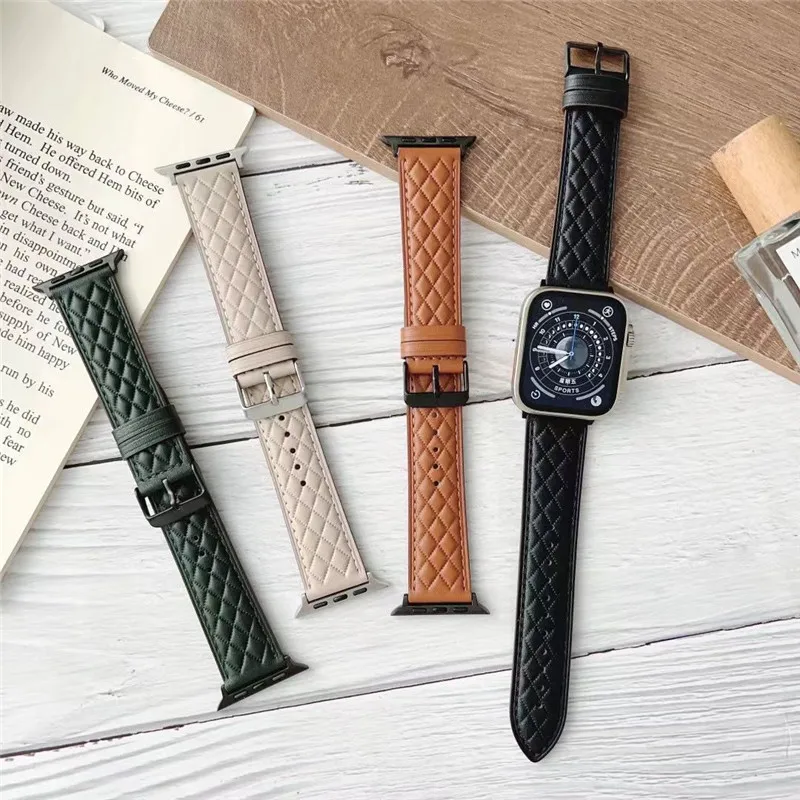 Luxury Fashion Rhombus Leather Watch Band for Apple iwatch S8 ultra S7 6 5 4 3 2 SE Replacement Watch Strap 45mm 44mm 41mm 42 49