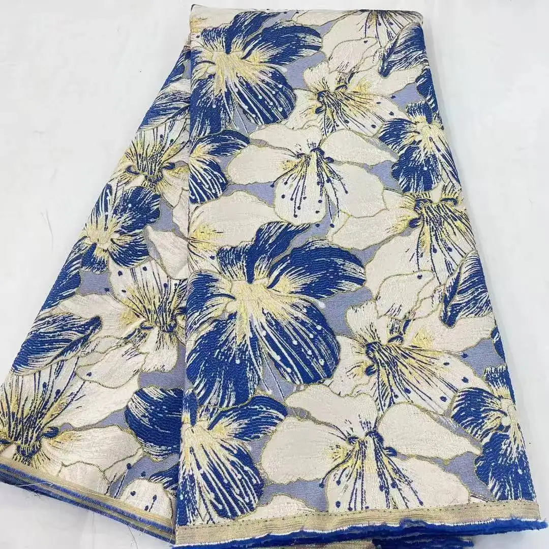 

African Brocade Lace Fabric 2025 High Quality 5 Yards Gilding French Jacquard Lace Fabric Nigerian Party Dress foe Women A4269