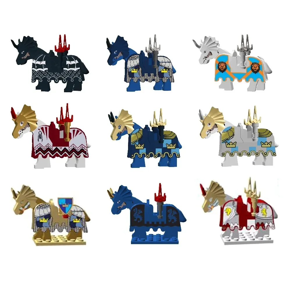 MOC Medieval Knight Roman War Horse Rohan Animal Building Blocks Action Figures 1set Battle Steed DIY Toys For Children gifts