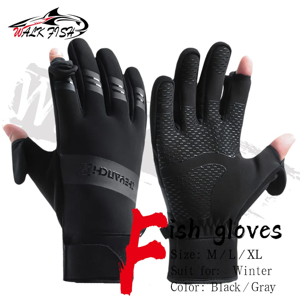 WALK FISH 1 Pair Waterproof Winter Fishing Gloves 2 Finger Flip Windproof Women Men Gloves Warm Protection Fish Angling Gloves