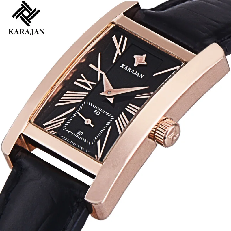 

KARAJAN Genuine Men's Watch Fashion Square Waterproof Quartz Watch Men's Watch Men's Leather Belt Watch