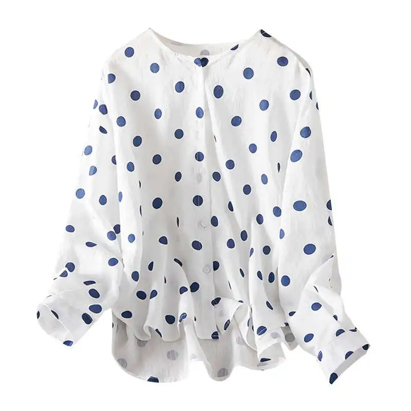 Chiffon da donna con stampa a pois irt Long Sve round Ne Lantern Sve Faionable Spring Collection Altro 00%