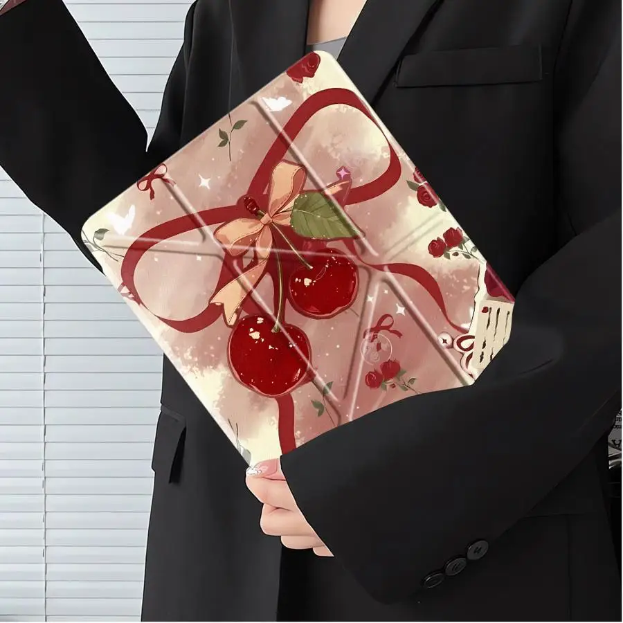 Red Lovely Cherry Holder Cover Tablet Case For iPad Pro 2025 Air 4 5 M3 M2 M4 11inch Pro 11th 10th 9th 8th 7th 12.9inch Mini 6 7