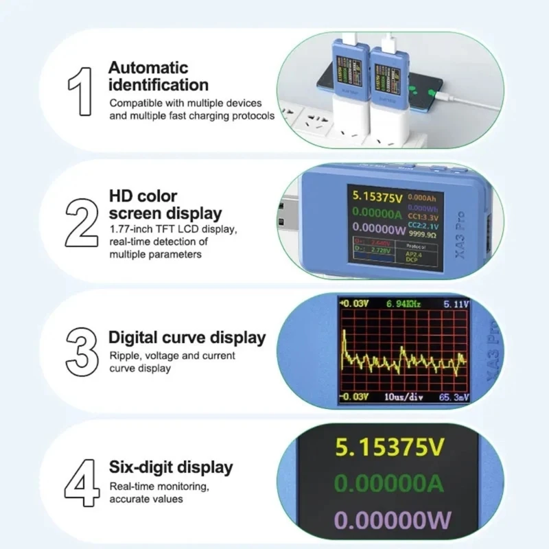 1.77In Color Screen Digital Voltages Current Power Meter Fast Detections