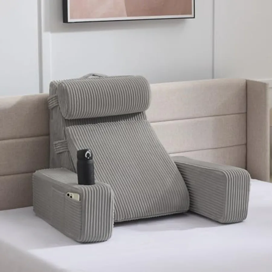 

Reading Pillow for Sitting in Bed Adult, Back Pillow for Bed Sitting up with Arms, Pockets and Cup Holder, Sit Up Backrest Pill