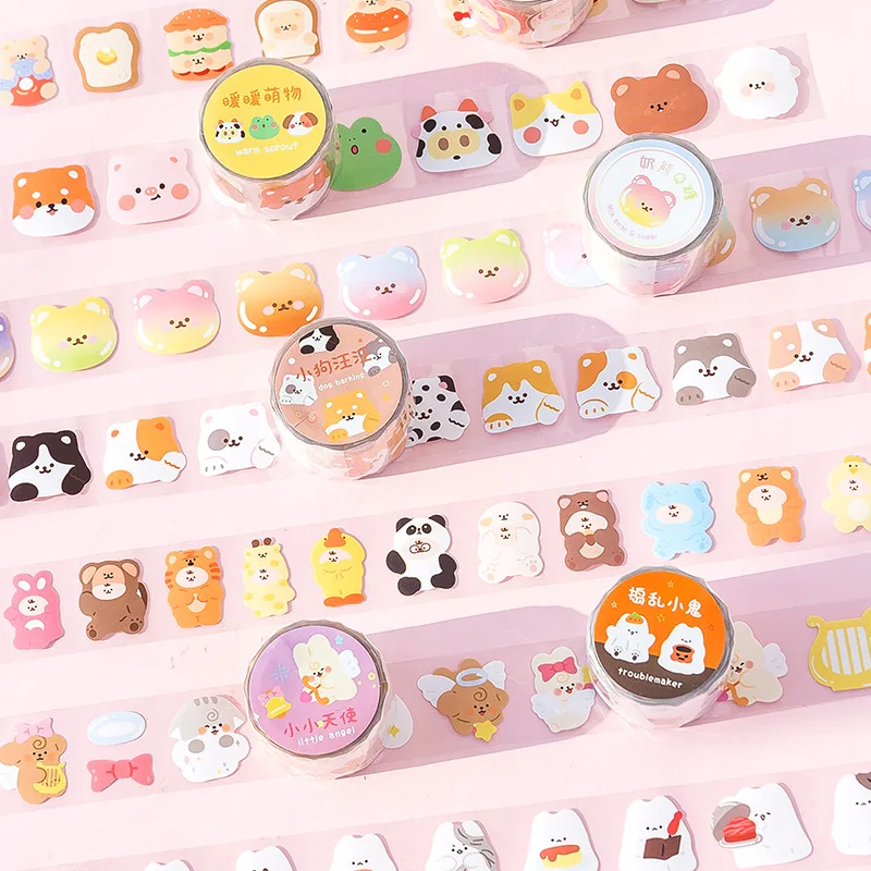 Cat Bear Sticker Scrapbooking Stickers Cute Sticker Rolls Self-adhesive Diy Decoration Stickers For Crafts Diary Scrapbooking