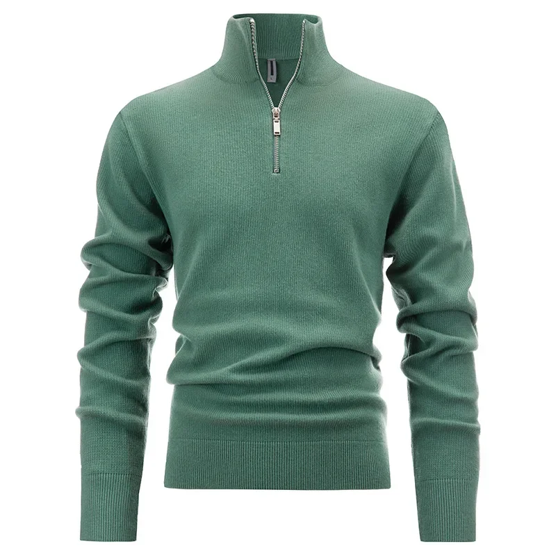 

Новые мужские пуловеры, однотонные свитера, свитер с воротником-стойкой и длинными рукавами, вязаный свободный свитер на молнии, 2025 г., повседневный осенний легкий эластичный свитер