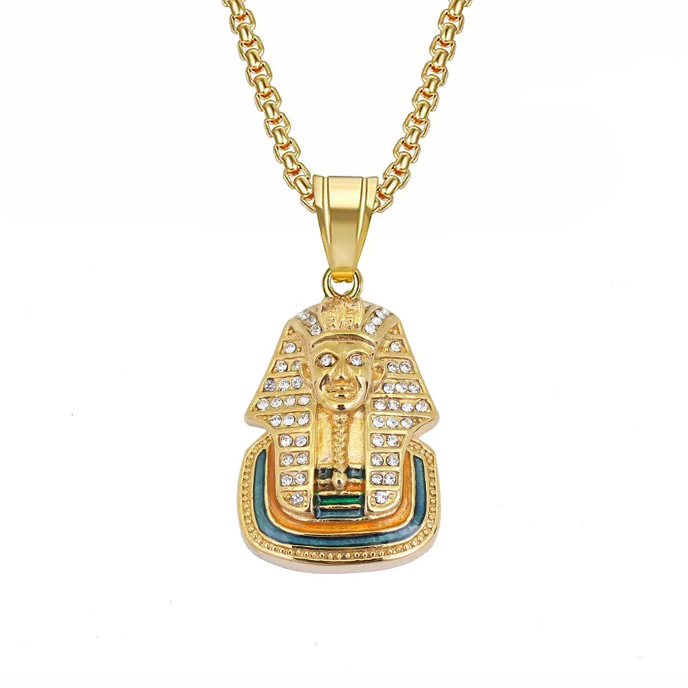 Egyptian Iced Out Bling Pharaoh Pendant Gold Color Stainless Steel Zircon Necklace for Women Men Ancient Egypt Jewelry Gift 2025